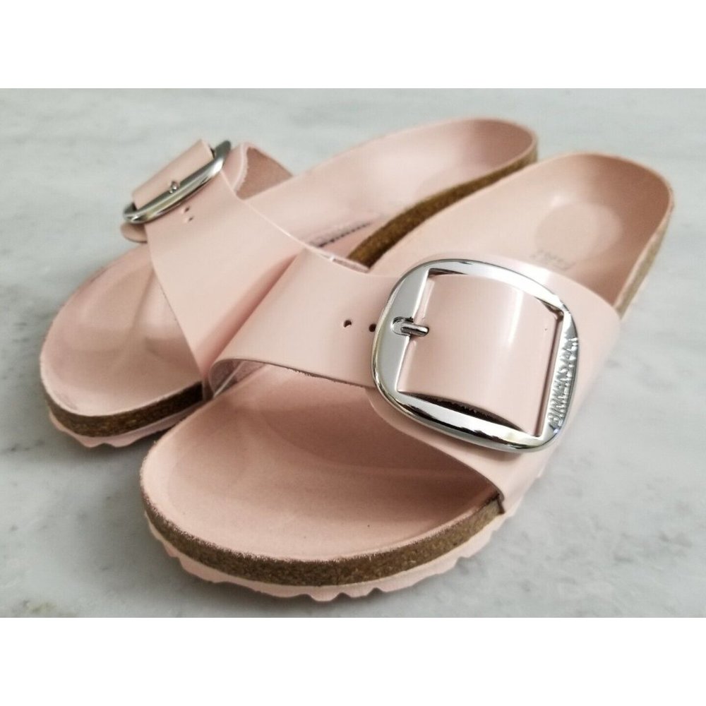 Birkenstock Madrid Big Buckle Sandals High Shine Light Rose Leather Size 37 - Picture 2 of 5